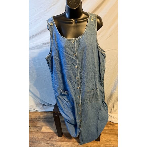 Sag Harbor Denim Jean Jumper Dress Womens Size Large L 14 Front Buttons - Picture 1 of 2